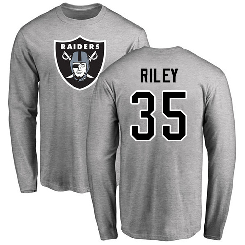 Men Oakland Raiders Ash Curtis Riley Name and Number Logo NFL Football #35 Long Sleeve T Shirt